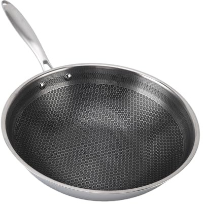 TOPINCN Hybrid Nonstick Stainless Steel Frying Pan, 9.5 Inch Hexclad Skillet Cookware, Induction Compatible Fry Pan Works with Gas Stove All Cooktops, Dishwasher Safe