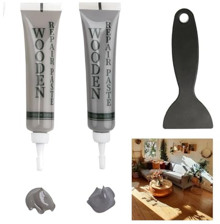 Kit de réparation pour stratifié, parquet, 2 couleurs, pâte de réparation pour bois, pour la réparation des rayures, des fissures, des décolorations pour armoire en bois, sol, porte et surfaces de