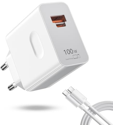 100W Supercharge Schnellladegerät und 1 m 6A USB C Kabel für Honor 200 Pro 200 Lite Magic7 5 6, 2-Port PD USB Schnellladegerät für Honor 90 Smart X6b X7b 70 Lite X8a X7a X6a X8b X7b Magic V2 V3 PAD 9