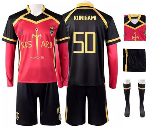 bi bi hou Blue Lock Cosplay Kunigami Rensuke Kostüm Trikot Set Oberteil Shorts und Socken Blue Lock Kunigami Rensuke Uniform Football Jersey Weihnachten Halloween Karneval Party Sport Kostüm