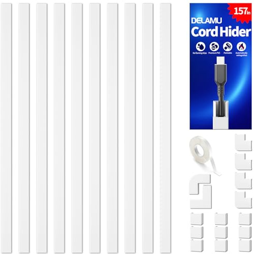 Delamu 4M Goulotte Passe Cable Mural, Cache Cable TV Mural pour 1-2 Fils, Gaine Electrique pour la Maison et Le Bureau, Kit pour Cacher Les Cables, 10 x 40 cm x 15 mm x 10 mm, Blanc