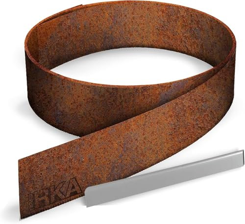 IRKA 1011-004-4 – Rasenkantenband – 0,8mm stark – Cortenstahl – robuste Beeteinfassung – Höhe 15 cm – Länge 5 m