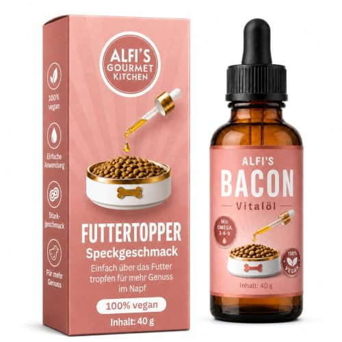 Futter Topper für Hund & Katze Vitalöl mit Speck Aroma für Trocken- & Nassfutter besteht aus Nachtkerzenöl Leinöl Olivenöl Veganer Omega 3-6-9 Booster schmeckt & riecht Lecker 140 Portionen