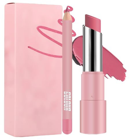 Lippenstift Metallic Glanz Finish, 2025 Neu Velvety Nude Lipstick, Lifter Glaze Lip Balm Matt Lippenstift & Lip Liner Set Wasserdichte Formel Bequeme Verschleiß Lippenbalsam mit LipLiner (07#)