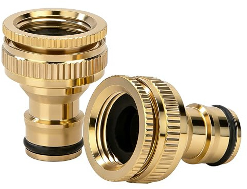 Elegrip Raccordi Rapidi in Ottone 1/2-3/4 Femmina - Giardino Raccordo Rubinetto Tubo, Innesto Rapido Adattatore Filettato per Irrigazione, Pistola Acqua e Sprinkler (2 Pezzi)