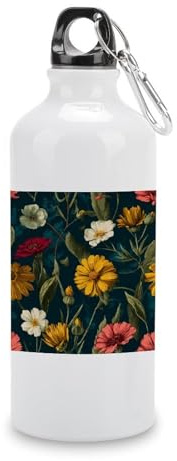 Jubonexis Borraccia da viaggio in alluminio con fiori botanici gialli rossi e rossi, bottiglia sportiva con fibbia a torsione, per uomini e donne, campeggio ed escursionismo, 600 ml