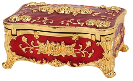 Qcwwy Mystery Schmuck Jar Vintage Metall Schmuckschachtel Kleiner Schmuckstücke Aufbewahrungsorganisator Rose Dekor Samtfutter Rechteckige Metallgräbnisstrapern Aufbewahrungsbox Keepsake Ohrringe