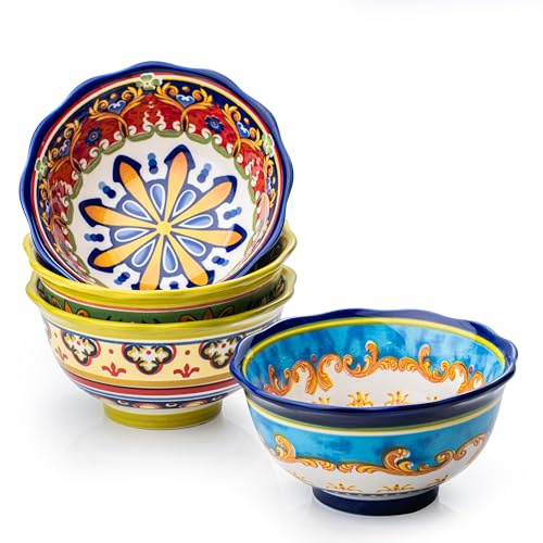 UNICASA Suppenschalen，Müslischalen aus Porzellan - 600ml, Schüsselset/Schalen Set - 4-teiliges für Suppe/Cornflakes/Frühstück, Mehrfarbig