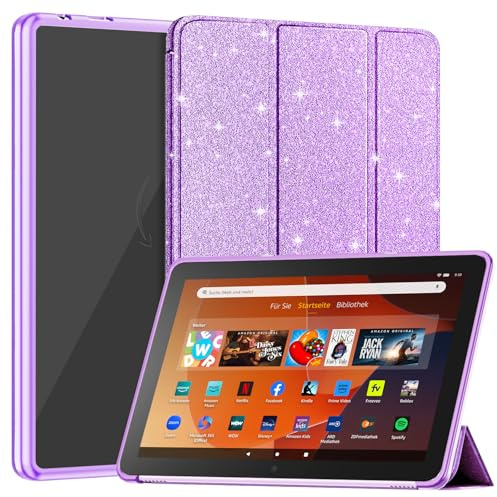 Smart Tablet Hülle für 10,1 Zoll Tablets,Nicht für Onn TCL 10,1 Zoll, Patamiyar Schlanke Leichte Dreifach Faltbare Standhülle mit Auto Schlaf/Wachmodus -Glitzerlila