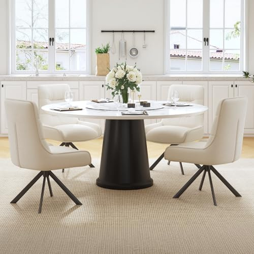 Ckaff Drehstuhl Esszimmer, 4er Set 360° Drehbar Esszimmerstuhl, Küchenstuhl, Polsterstuhl aus Chenille, Schminkstuhl mit Hoher Rückenlehne und Metallbeine für Esszimmer Küche Büro, Beige