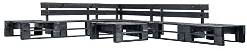 QJBSAVVA 6-TLG Schwarz Holz Gartenmöbel Set 280x235x55 cm Kiefernholz Paletten Lounge Outdoor Balkon Terrassenmöbel for Garten Balkon Wohnzimmer