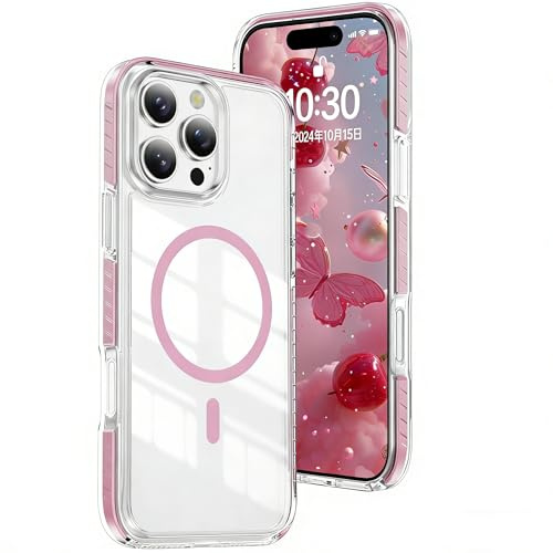 QIWEIQING Custodia Trasparente per iPhone 16 Pro 6.3, [Compatibile con MagSafe] Magnetica Sottile Anticaduta Anti-ingiallimento Protezione Militare Cover per iPhone 16 Pro 6.3. Rosa CT | Custodia trasparente anti-ingiallimento trasparente, sottile, militare, antiurto, protettiva per iPhone 16 Pro