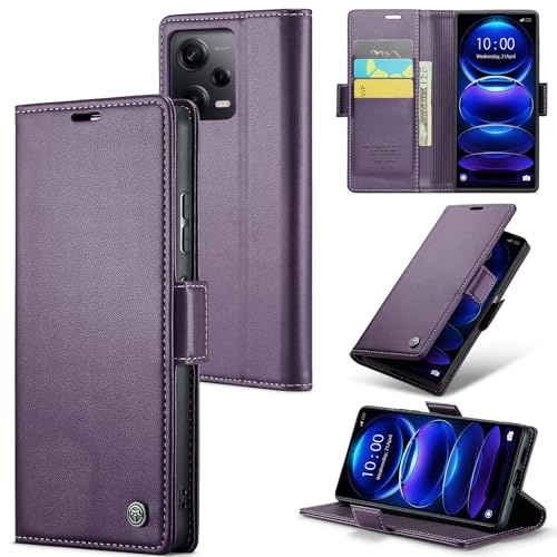 Rerzoiro Handyhülle für Xiaomi Redmi Note 12 Pro 5G Hülle, Premium PU Lederhülle Klappbar Flip Case [RFID Blocker] Tasche Magnet Kartenfach Klapphülle Schutzhülle für Xiaomi Redmi Note 12 Pro 5G, Lila
