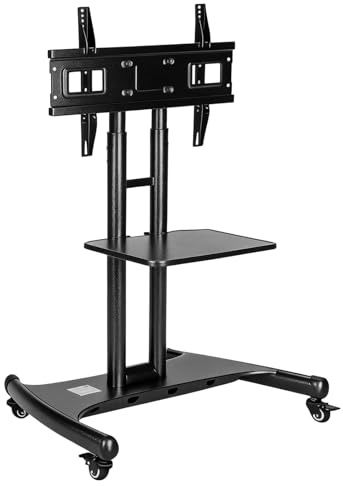 generic Mobile TV Cart with Wheels for 32 To 75 Inch LED/LCD/OLED TVs Hight Adjustable Portable Floor Television Stand with Shelf Max Load 45kg