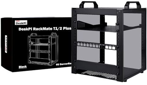 GeeekPi DeskPi RackMate T1/2 Plus, armadio server da 10 pollici, 6U, mini rack profondo 260 mm con fondo del rack e pannello patch Keystone vuoto a 12 porte, per dispositivi AV, NAS e server da 10
