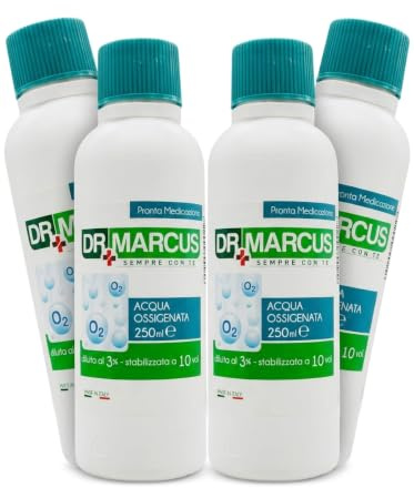 Acqua Ossigenata Disinfettante Diluita al 3%, Per una Pronta Medicazione, 250ml, Confezione Multipla da 2, 4 o 6 Confezioni (Set da 4 Pezzi)