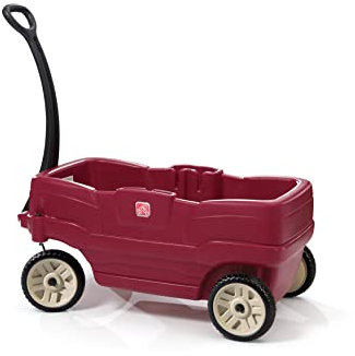 Step2 Neighborhoor Wagon Bollerwagen mit 2 Sitzen | Handwagen für Kinder in Rot | Kunststoff Transportwagen mit Schiebestange.