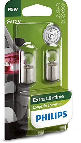 Philips automotive lightning Longlife Ecovision R5W, Lampe De Signalisation, Blister De 2, Blanc