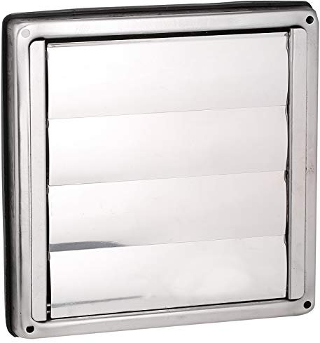 First4spares 5 / 125mm Stainless Steel Square External Wall Extractor Air Vent Grill Outlet With Gravity Flaps