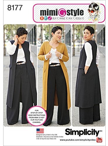 Simplicity Pattern 8177 Mimi G Style Trouser, Coat or Vest, and Knit Top for Miss and Plus Sizes, Paper, White, 22 x 15 x 1 cm