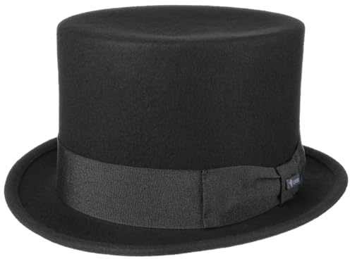 Lipodo Zylinder Filzhut Damen und Herren Wollfilzhut Made in Italy Hochzeitshut mit Ripsband Sommer Winter schwarz 49 cm