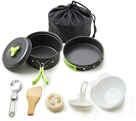 MiYan Batterie de cuisine portable et pliable pour camping, 10 pièces (1 litre, casserole, bols, fourchette, sac en nylon