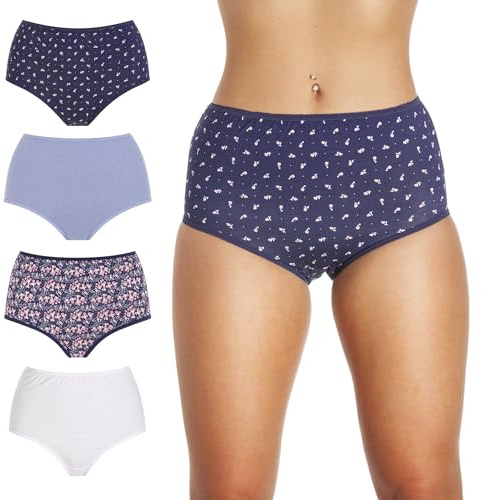 Camille Womens Four Pack Multicoloured 100% Cotton Full Briefs
