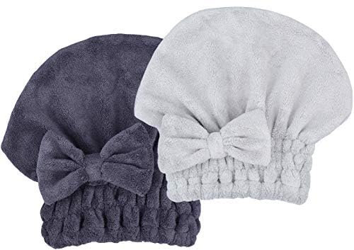 MAYOUTH Mikrofaser Handtuch Haare Super saugfähig 2 Stücke Kopfhandtuch Haarturban Haarhandtuch Schnelltrocknend Turban Geschenke für Damen & Mädchen (Hellgrau+ Dunkelgrau)