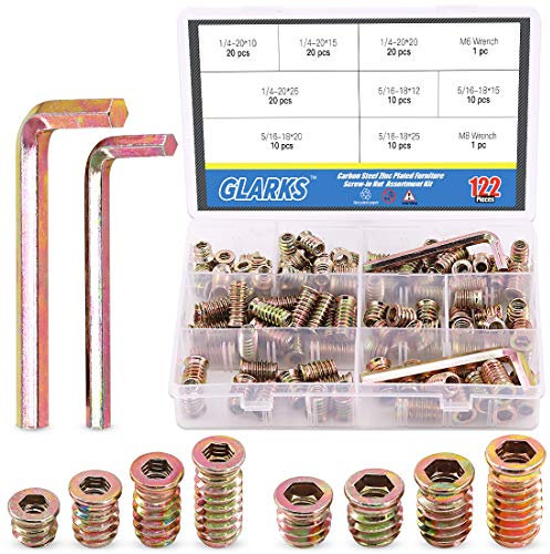 Glarks - Juego de 120 tuercas roscadas de 1/4-20, 5/16-18, surtido