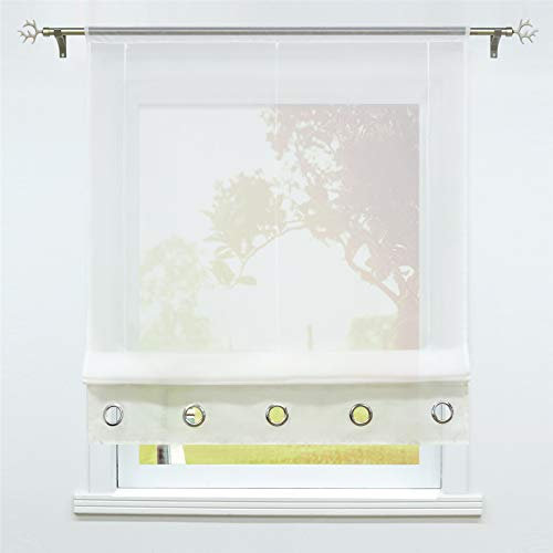 SCHOAL Raffrollo mit Tunnelzug Transparente Raffgardine Modern Bändchenrollo Weiß Gardinen Voile 1 Stück BxH 100x155cm Beige