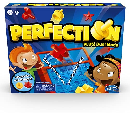 Hasbro Gaming Perfection Plus 2-Player Duel Mode Popping Shapes and Pieces Ages 5 and Up, Easter Gifts for Kids (Amazon Exclusive)