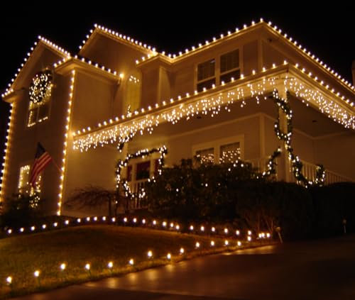 Spot on Dealz® 360 LED Xmas Snowing Icicle Lights LED 16.75m Cable 8 Function mains Powered operated Christmas decorations indoor outdoor hanging decoration light warm white