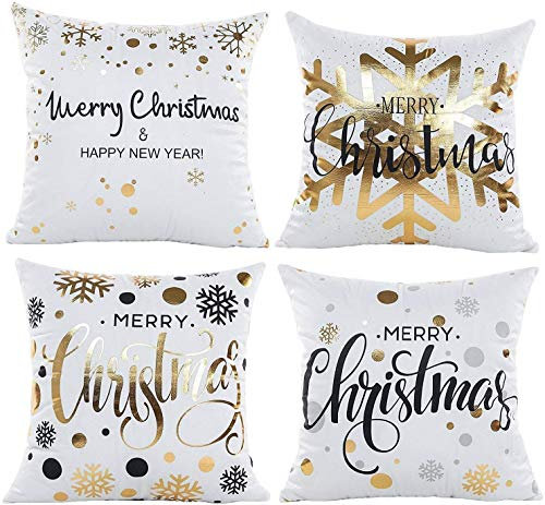 HIQE-FL 4 Stück Weihnachten Dekokissen,Weihnachtsdekoration Kissenbezug,Elk Weihnachtsmann Muster Sofa Wohnkultur