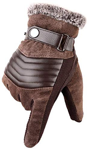 UKKD Handschuhe Brown Herren-Leder-Handschuhe Winter Warm Thick Driving Ski Herren Handschuhe,Fell Braun,Einheitsgröße