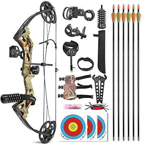 SHARROW Compoundbogen Set 10-30 Lbs 260 FPS Einstellbar Bogenschießen Set Jugend Jagdbogen Pfeil und Bogen Set Erwachsene mit JagdzubehöR für Im Freien AnfäNger SchießTraining Geschenk (Camo Set)
