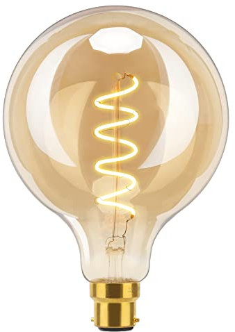 Vintage Edison Light Bulb Bayonet, TopLeder G125 Large Decorative Bulb, 6W Equivalent to 60W, 300LM, Warm White 2200K, Dimmable B22 Led Bulb, Retro Style, Globe Spiral Filament Bulb, Amber Clear Glass