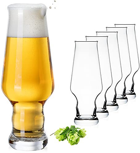 PLATINUX Hohe Biergläser 400ml (max. 490ml) Set 6-Teilig Weizengläser aus Glas Bierpokale Spülmaschinenfest 0,4L