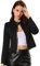 Allegra K Damen Faux Wildleder Jacke Stehkragen Reißverschluss Kurze Bikerjacke Schwarz XS