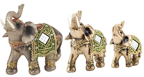 LSAR Elefantenstatue, Glückliche Elefantenfigur, Grüne Polyresin-Elefant-Statue, Reichtum Glückselefant-Figur, Elefanten-Harz-Statue, für Home-Office-Dekor-(M)