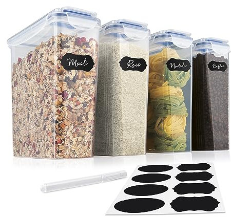 GOURMETmaxx Vorratsdosen 4 Stück | Frischhaltedosen mit wasserdichtem Klick-It Verschluss | Aufbewahrungsboxen mit Schüttvorrichtung im Deckel | Mit Dichtungsring für aromafrisches Aufbewahren