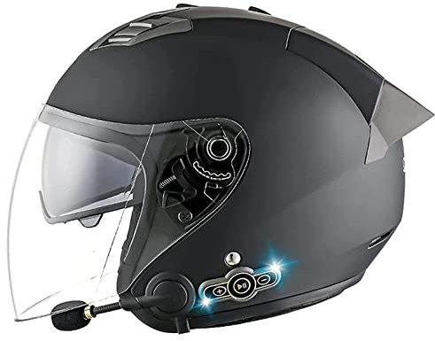 Bluetooth Rétro Casque à Face Ouverte Demi-Jet Casque Scooter avec Visière Open Face Classic Casque Moto Jet Vintage ECE Homologué Casque Bol Moto Bols pour Homme et Femme D,XL
