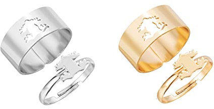 BYNYXI Couple Ring Dino, 4 Stück/2 Paar Punk Ring Silber Verlobungsring Paar Ring Couples Set Partnerringe Verstellbar Ringe Set für Damen Herren Couple Ringe Promise Ring Set for Couple Boyfriend