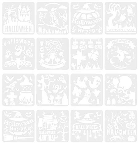 COHEALI Halloween-Malvorlage, 16 Stück, Halloween-Malvorlage, Graffiti-Malvorlage, DIY-Malerei, Prägeschablone mit Happy Halloween-Fledermaus-Geist