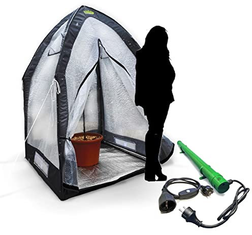 Bio Green Pflanzen-Überwinterungs-Set mit Überwinterungszelt ICEDOME THERMOPLUS, Thermostatkabel „ZST-2“ und Elektro-Heizung „EF 135“ - L 120 x B 120 x H 183 cm