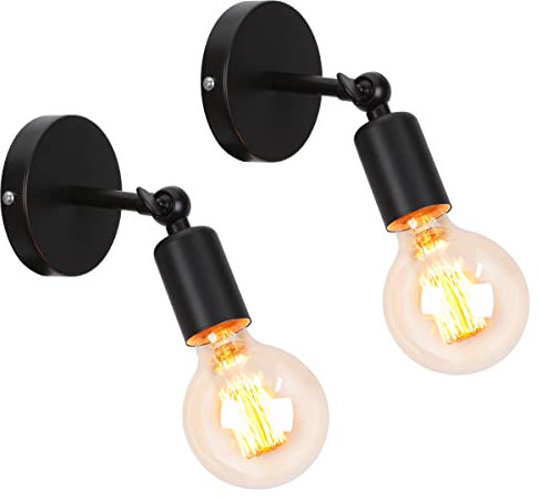 iDEGU 2 Stücke Industrie Wandleuchten, E27 Wandlampe Innen Vintage Lampenschirm aus Metall 180 ° Einstellbare Metall Wandbeleuchtung für Schlafzimmer Badezimmer Flur Wohnzimmer (Schwarz)