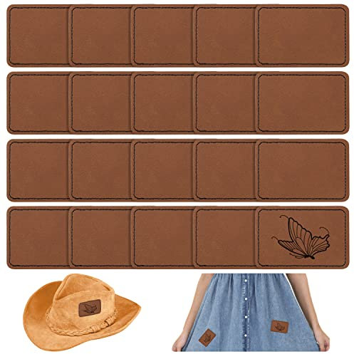 20 Stück Lederflicken für Hüte, 7,6 x 5,1 cm Rechteckige Leder Aufnäher Mütze mit Klebstoff, Lederflicken zum Aufbügeln Patches Kunstleder für Reparieren Nähen Laserzubehör (Khaki)
