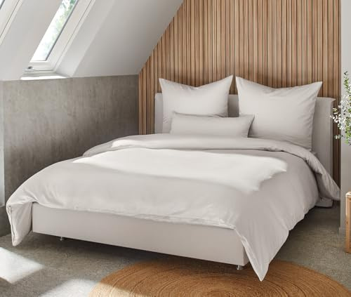 BEFA NATUR Made in Germany Bettwäsche Set, Bettbezug 240x220 cm und 2 Kissenbezüge 80x80 cm aus Baumwolle-Satin, Allergiker geeignet, Öko-Text 100 Klasse 1 Zertifiziert - Weiß