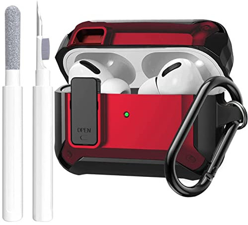 OTOPO Protective Cover for AirPods Pro Case, Shockproof Rugged Shell with Cleaning Kit, Compatible with AirPods Pro 2/1st Charging Case - Black/Red