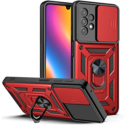 LBH Armor Hülle für Samsung Galaxy A13 Case mit Kameraschutz Outdoor Stoßfest Handyhülle 360 Grad Metal Ring Halter Ständer Schutzhülle für Handyhalterung Auto Magnet Rot