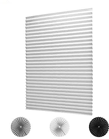 KELIXU 3 Pack Pleated Fabric Blind Light Filtering Shade Instant Stick on Blinds for Window Privacy Protection, Quick Fix and Easy to Install, with 6 Clips (120CMx180CM - 3 PACK, White)
